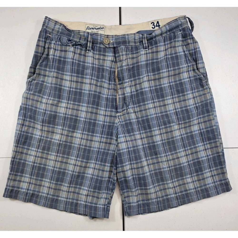 Vintage Abercrombie Fitch Chino Shorts Men 34 (35x10) Blue Plaid Y2K